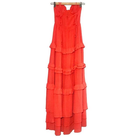 TULAROSA Tinsley Tiered Crepe Maxi Dress In Coral Size XXS - Picture 8 of 13